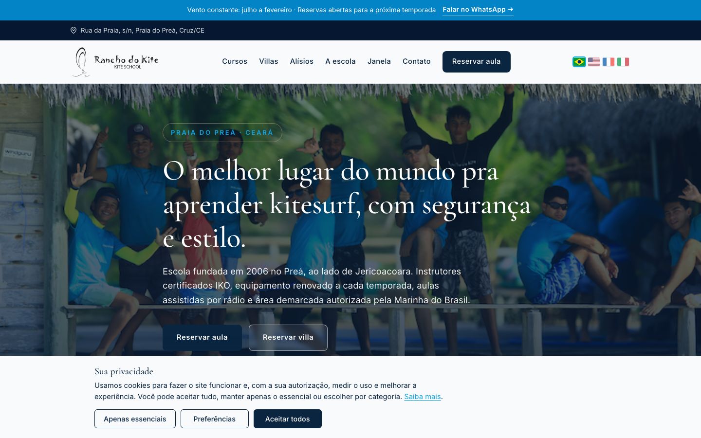 Rancho do Kite, Preá — scuola e hospedaggio